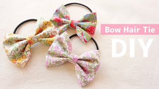 【縫わない🎀】簡単♪リバティ布リボンヘアゴムの作り方 DIYハンドメイドアクセサリーキッズNOSEW How to make easy bow hair tieはぎれ [upl. by Stouffer]