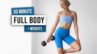 30 MIN TOTAL BODY TONING WORKOUT  Weights  No Repeat Full Body Home Workout with Dumbbells [upl. by Hegyera]