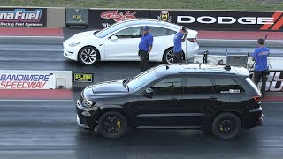 Jeep Trackhawk vs Tesla  drag racing [upl. by Enelam]