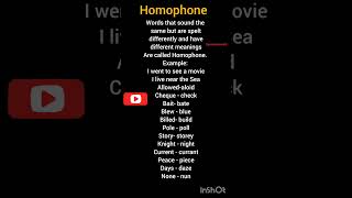 ENGLISH GRAMMAR  HOMOPHONES  basic homophones in english grammar  homophone words [upl. by Ninaj]