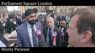 Monty Panesar interview at George Galloway Press Conference Parliament Square London 30 April 2024 [upl. by Elletnahc441]