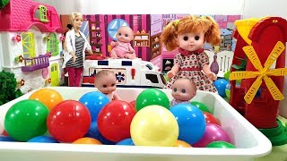 Baby Dolls Playing in Color Balls and Surprise Eggs Play Toys [upl. by Hgalehs]