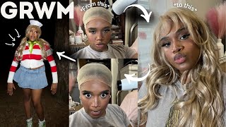 GRWM Halloween Edition  Makeup  My First Time Installing A Wig [upl. by Lamond]