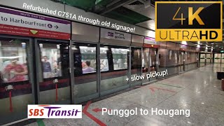 Slow Pickup SBST NEL Alstom Metropolis C751A 70097010 ride from Punggol to Hougang [upl. by Odarbil743]