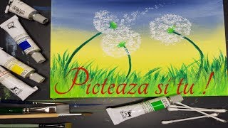 Pictura Acrilica pentru Incepatori  Tutorial Pas cu Pas  Picteaza PAPADIE cu betisoare de urechi😀 [upl. by Koorb83]