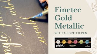 How to use Coliro Finetec Pearlcolor Watercolor Set with a Pointed Pen  Gold Metallic Calligraphy [upl. by Anasiul]