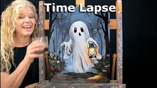 GHOST AND LAMP  Learn How to Draw and Paint with AcrylicsEasy Beginner Halloween Painting Tutorial [upl. by Rednaxela]