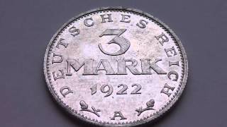 3 Deutsche Mark aus dem Jahr 1922  Das gute alte Geld in HD [upl. by Elraet855]