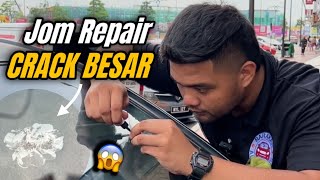 CERMIN KERETA CRACK BESAR 50 SEN DUIT SYILING LAMA INI KALAU REPAIR HILANG TAK Jom tengok [upl. by Nivlek]