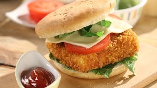 Crunchy Paneer Burger  Sanjeev Kapoor Khazana [upl. by Enimzzaj]