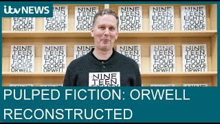 British artist constructs Orwell’s Nineteen EightyFour from pulped Dan Brown books  ITV News [upl. by Kynthia]