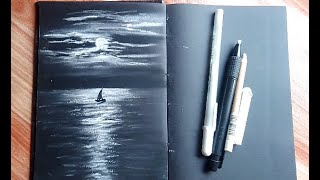 Black and white  Easy moonlight painting for beginners [upl. by Curnin]