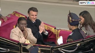 Republic Day Chief Guest Macron amp President Murmu Arrive At Kartavya Path In Special Carriage [upl. by Geibel]