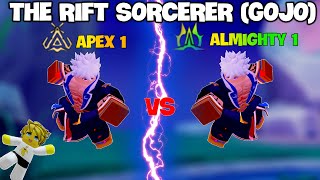 THE RIFT SORCERER Gojo APEX 1 vs THE RIFT SORCERER Gojo ALMIGHTY 1  Anime Defenders [upl. by Ydniahs]