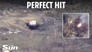 Ukrainian drones destroy TWO Russian rocket launchers in perfect shots [upl. by Iredale]