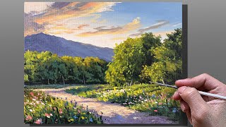 Acrylic Painting Morning Sunlit Path Landscape  Correa Art [upl. by Esyle227]