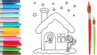 Happy Christmas 🎁 🎄😍🎄🎁 Snow House Drawing and Coloring Tutorials For Kids and Toddlers [upl. by Aennyl]