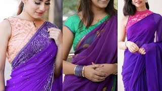 purple colour Saree with contrast designer blouse collection [upl. by Brezin112]