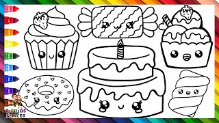 Dibuja y Colorea Lindos Postres y Dulces 🎂🧁🍬🍨🌈 Dibujos Para Niños [upl. by Launcelot]