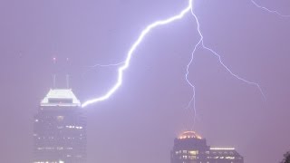 Lightning hits Chase Tower in Indianapolis  August 9 2012 [upl. by Mehelhteb220]