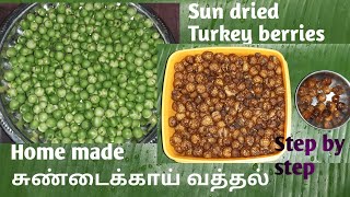 Sundakkai vathal  சுண்டக்காய் வத்தல்  How to make sundakkai vathal  Sun dried Turkeyberry [upl. by Eisteb432]