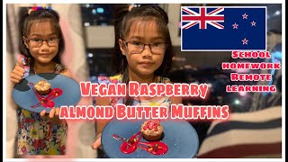 VEGAN ALMOND BUTTER RASPBERRY MUFFINS  SCHOOL RECIPE FROM RURU HUB2020  La Arnie FAM Vlog [upl. by Enait]