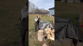 Splitting wedge vs sledgehammer firewood splittingfirewood handtools wood diy woodheat fyp [upl. by Ailliw]