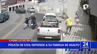 A balazos policía vestido de civil defiende a su esposa e hija de asalto [upl. by Eadas]