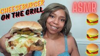 ASMR Grilled Cheeseburger with Jalapeños Pickles Lettuce and BBQ Sauce  Intense Eating Sounds [upl. by Colleen]