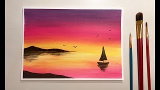 Simple Acrylic Sunset Painting For Beginners [upl. by Steep]