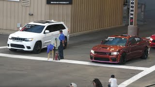 Widebody Hellcat Charger vs Jeep Trackhawk  drag race [upl. by Boyer]