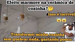 como fazer efeito mármore em cerâmica de cozinharealista brancocarrara marmore efeitomarmore [upl. by Ariday808]