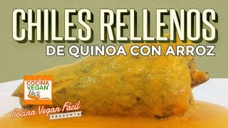 Chiles rellenos de quinoa con arroz en salsa de cacahuate  Cocina Vegan Fácil [upl. by Nyla949]