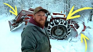 Necessary Gear During A Blizzard Mastering Snow Chains On Our Tractor [upl. by Eniron]