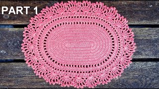 Romantic Oval Doily Placemat Crochet Tutorial Part 1 Round 1  6 [upl. by Steward]