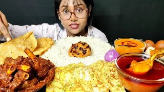 Eating Dal Chawal Mutton Curry Chicken Curry Omlette Salad Papadasmrsounds indianfoodeatingshow [upl. by Mccord]