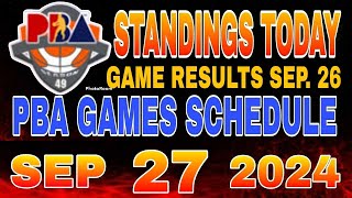 PBA Standings today as of September 26 2024  Pba Game results  Pba schedules September 27 2024 [upl. by Merrily]