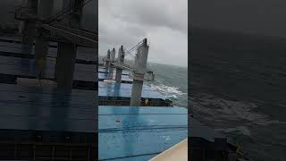 A bulk carrier riding the waves in stormy sea ship storm seafarer seacargo storm rough waves [upl. by Hanako]