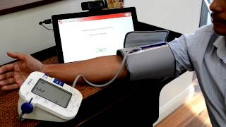 Telehealth tutorial How to use your Omron blood pressure monitor [upl. by Eiramanna]