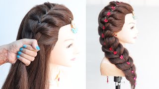 simple trick for bridesmaid hairstyle  beautiful hairstyle for wedding  side braid hairstyle [upl. by Rafaela]