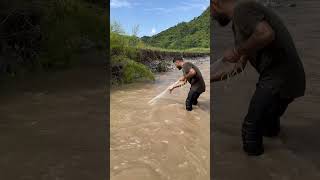 The great net fishing adventures in the muddy river fishingshorts [upl. by Kilbride782]