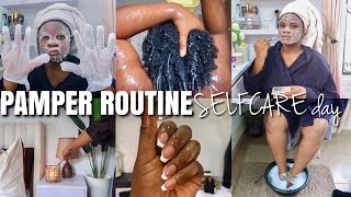 RELAXING PAMPER ROUTINE 2024 SELFCARE DAY Sunday reset feminine hygiene maintenance 4C hair wash [upl. by Ashelman]