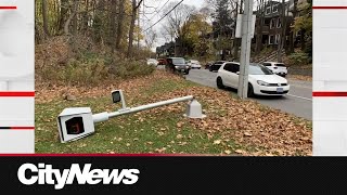 Vandals chop down Torontos most infamous speed camera [upl. by Notsek]