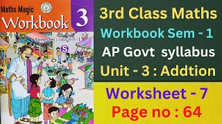 3rd class maths workbook AP Govt syllabus unit  3  Additions [upl. by Nnayd]