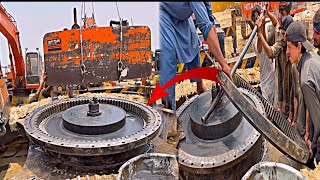 Amazing Technique of Hitachi Excavator Swing Bearing Replacement  Slewing Ring  Complete Process [upl. by Shae]