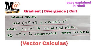 Gradient Divergence and Curl in Hindi  Problem 6 [upl. by Narod915]