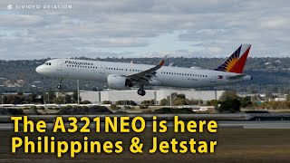 A321 NEOs  Philippine Airlines RPC9936 amp Jetstar Airways VHOFU arriving at Perth Airport [upl. by Siaht404]