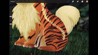 Drawing  Growlithe p2 ft pokemon card first gen landscape skeleton tiger mountain [upl. by Ayotna241]