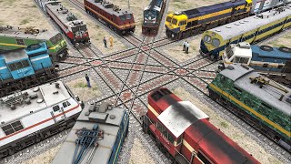 Twelve Trains Crossing Each other at Diamond Crossing  BeamNGDrive [upl. by Burgener]