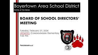 Boyertown Area School Board Meeting 22724 [upl. by Joappa805]